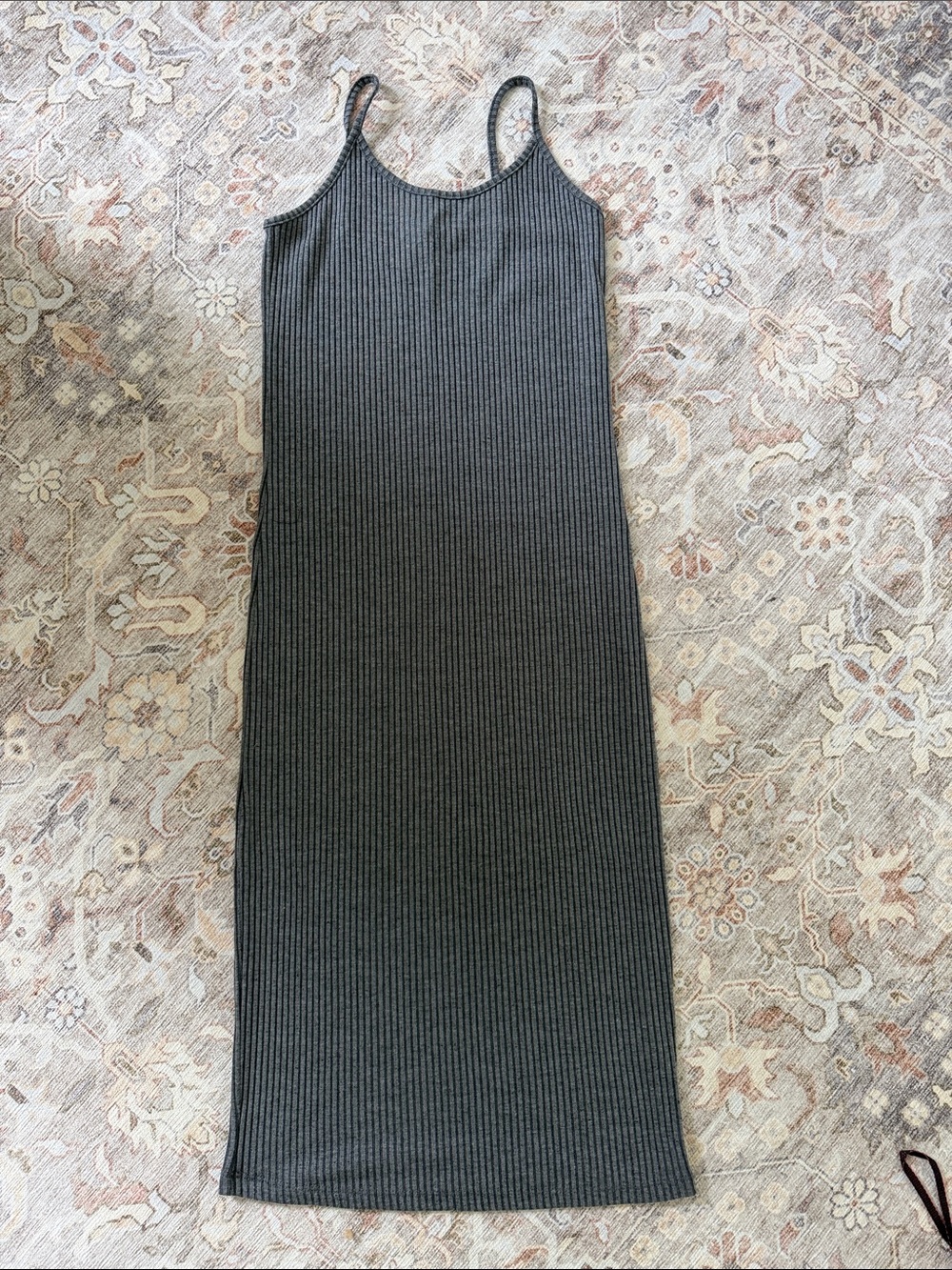 BP Ribbed Spaghetti-Strap Maxi Dress in Charcoal